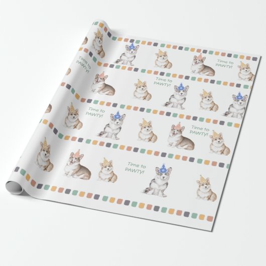  tijd tot PAWTY Corgi Cadeaupapier (Uitgerold)