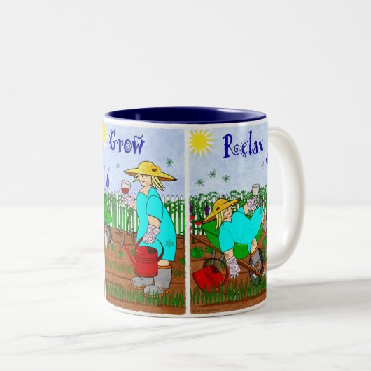 Tijd tot Plant, groei, relaxen - Miss Ruthie Tweekleurige Koffiemok (Voorkant rechts)