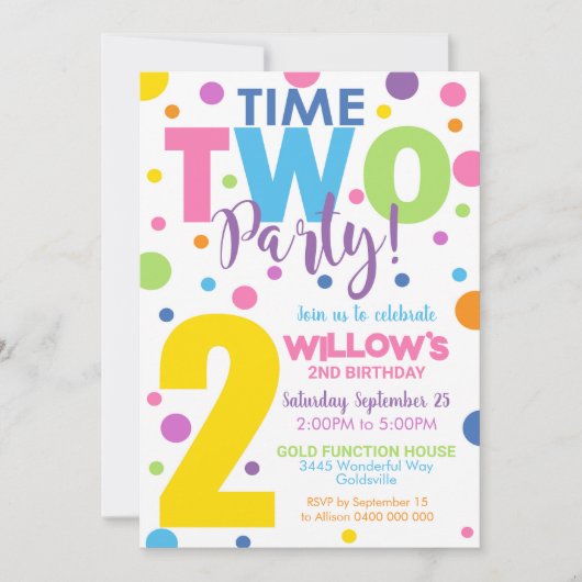 Tijd Twee Partij Verjaardag Uitnodiging 2e Verjaar (Voorkant)