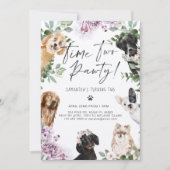 Tijd twee Pawty. Cute Waterverf Dogs Floral Garden Kaart (Voorkant)