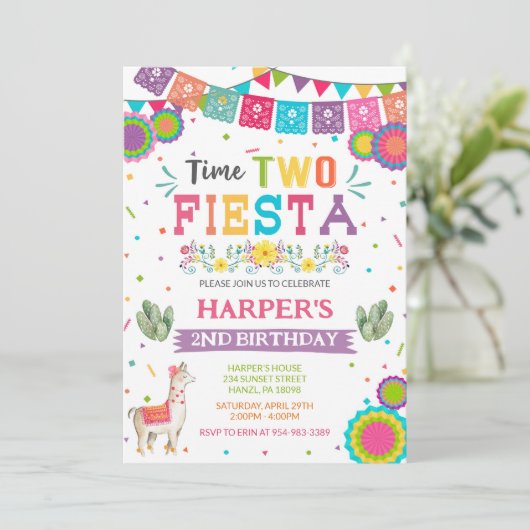 Tijd twee uitnodiging tot geboorte Fiesta (Staand voorkant)