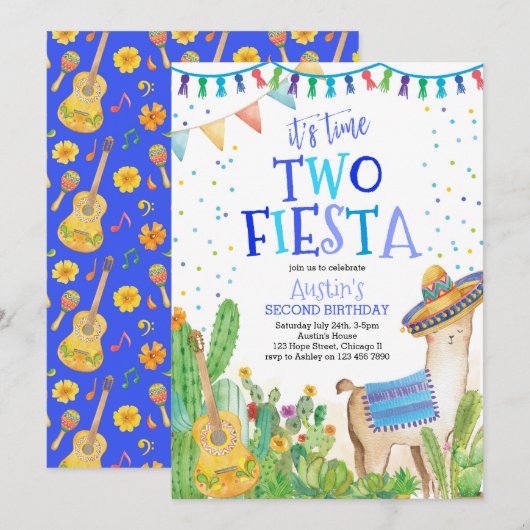 Tijd twee uitnodiging voor Fiesta Boy 2de verjaard (Voorkant / Achterkant)