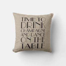 Tijd van 1920 om Champagne Burlap Pillow te Drinke Kussen