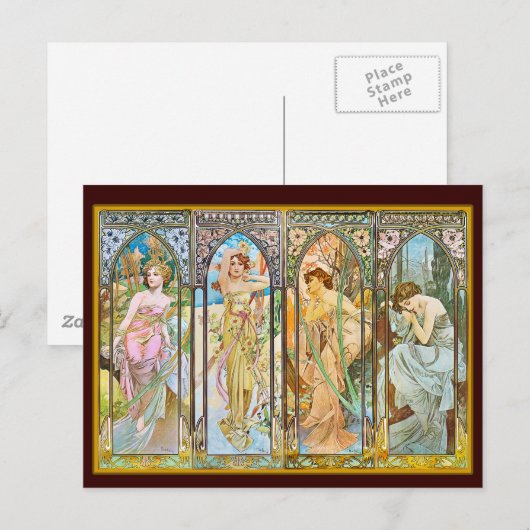 Tijd van de Dag, Alphonse Mucha Briefkaart (Voorkant / Achterkant)