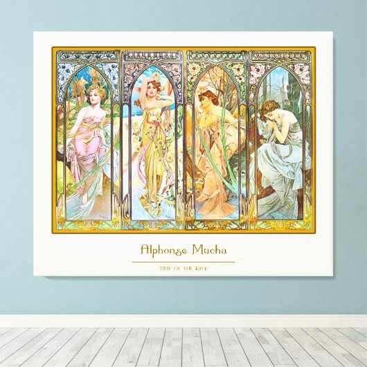 Tijd van de dag - Alphonse Mucha Canvas Afdruk (Insitu (Houten vloer))