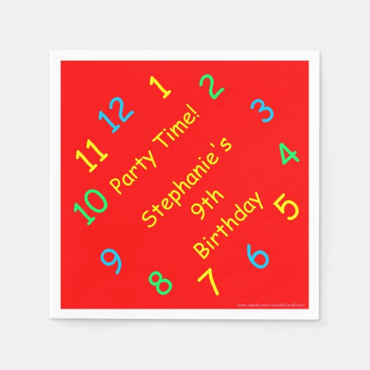 Tijd van de partij, 9e verjaardag, Rode klok, naam Servetten (Voorkant)