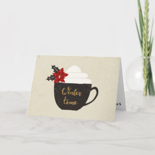 Tijd van de Winter van de Poinsettia van de Feestdagen Kaart