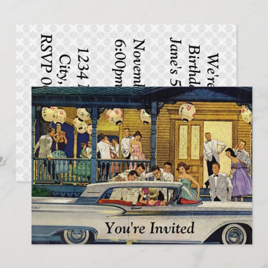 Tijd van Retro Party Kaart (Voorkant / Achterkant)