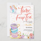 Tijd vier thea, vierde thee verjaardag kaart (Voorkant)