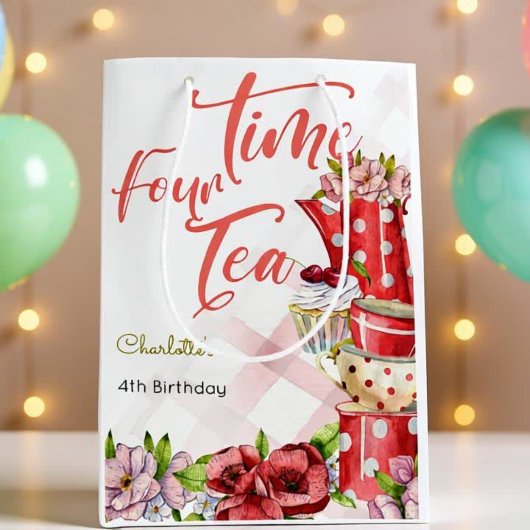 Tijd vier thee, thee bloemige verjaardag medium cadeauzakje