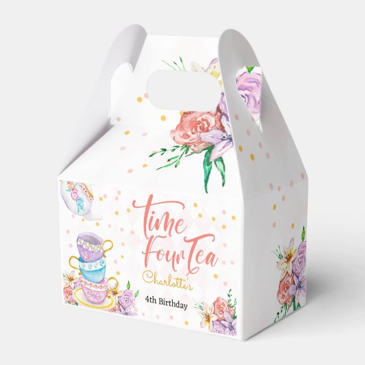 Tijd vier thee, vierde thee verjaardag bedankdoosjes (Achterkant)