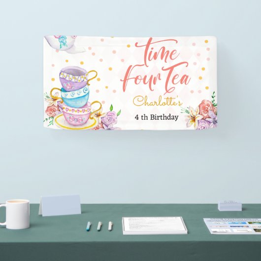 Tijd vier thee, vierde thee verjaardag spandoek (Beurs)