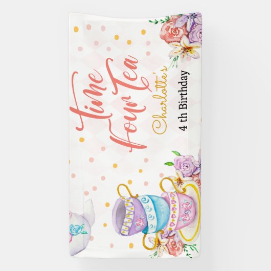 Tijd vier thee, vierde thee verjaardag spandoek (Verticaal)