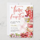 Tijd vier thee, vierde verjaardag voor kinderen kaart (Voorkant)