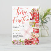 Tijd vier thee, vierde verjaardag voor kinderen kaart (Staand voorkant)