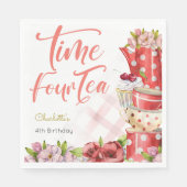 Tijd vier thee, vierde verjaardag voor kinderen servet (Voorkant)