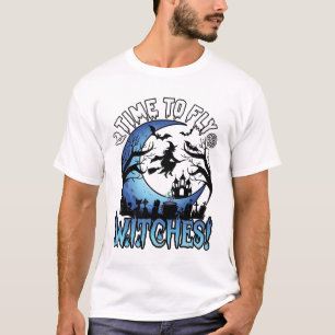 Tijd Vlieg Heksen Halloween Vliegende Heks Maansik T-shirt
