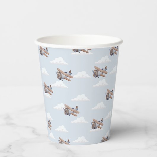 Tijd vliegt, blauw Vliegtuig Reizen Papieren Bekers (Achterkant)