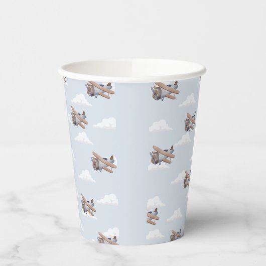 Tijd vliegt, blauw Vliegtuig Reizen Papieren Bekers (Links)