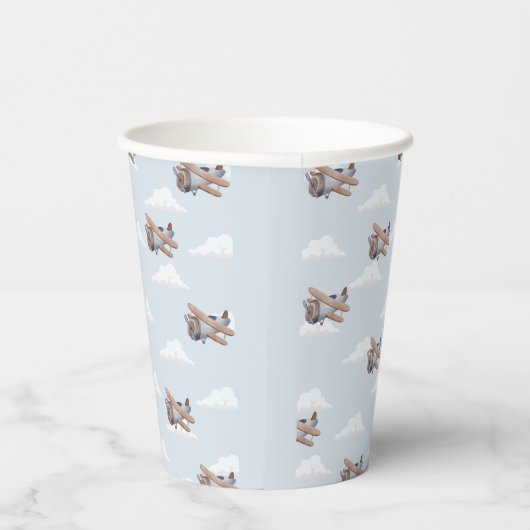 Tijd vliegt, blauw Vliegtuig Reizen Papieren Bekers (Rechts)