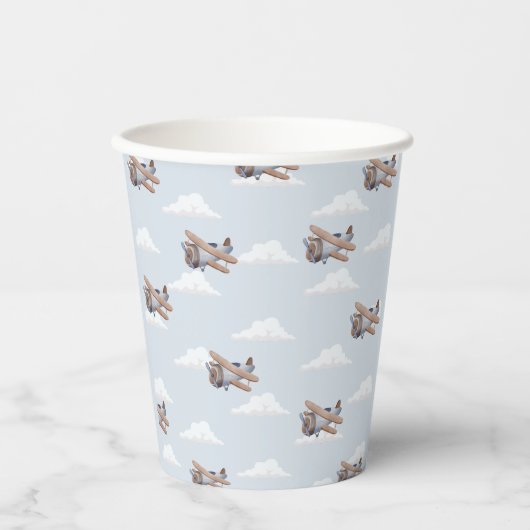Tijd vliegt, blauw Vliegtuig Reizen Papieren Bekers (Voorkant)