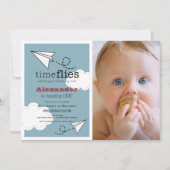 Tijd vliegt papieren vliegtuig Blauwe Jongen Foto  Kaart (Voorkant)