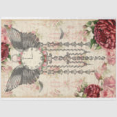 Tijd vliegt roze en rode roze Antiek klok loskoppe Tissuepapier (Voorkant)