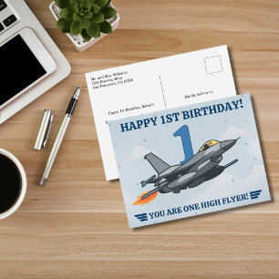 Tijd vliegt straaljager Vliegtuig Jongen Eerste ve Briefkaart
