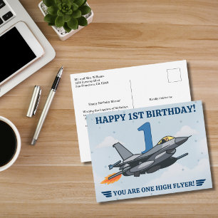 Tijd vliegt straaljager Vliegtuig Jongen Eerste Ve Briefkaart