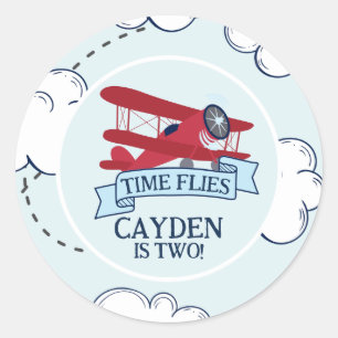 Tijd vliegt verjaardagsvliegtuig ronde sticker
