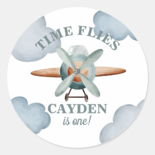 Tijd vliegt verjaardagsvliegtuig ronde sticker
