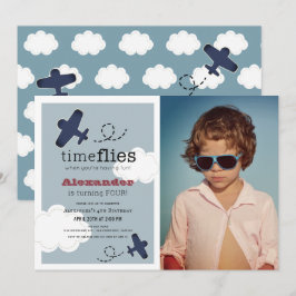 Tijd vliegt Vliegtuig Blue Boy Foto Verjaardag Kaart