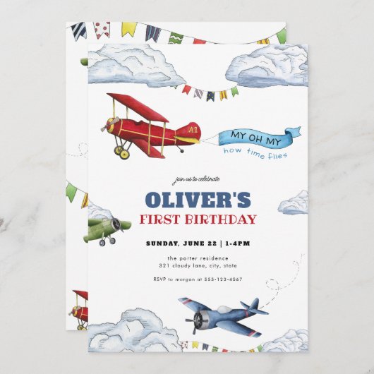 Tijd vliegt vliegtuig eerste uitnodiging van vrijd (Voorkant / Achterkant)