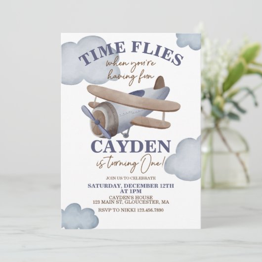 Tijd vliegt vliegtuig eerste uitnodiging van vrijd (Staand voorkant)