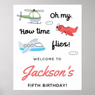 Tijd vliegt Vliegtuig Helikopter Verjaardag Welkom Poster