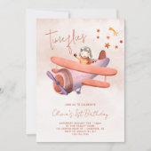 Tijd vliegt Vliegtuig Meisje 1e Verjaardag Kaart (Voorkant)