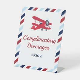 Tijd vliegt vliegtuig verjaardag drankjes bord reclamebord met voetstuk