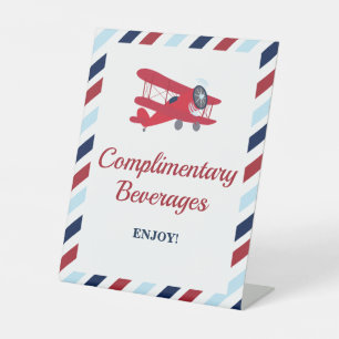 Tijd vliegt vliegtuig verjaardag drankjes bord reclamebord met voetstuk