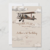 Tijd vliegt vliegtuig verjaardagsuitnodiging kaart (Voorkant)