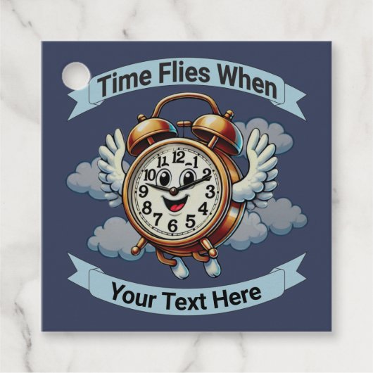 "tijd vliegt wanneer" vliegende klok bedankjes labels (Voorkant)