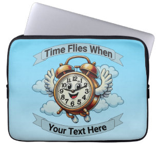 "tijd vliegt wanneer" vliegende klok laptop sleeve