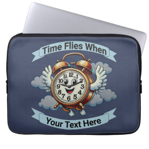 "tijd vliegt wanneer" vliegende klok laptop sleeve