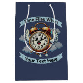  "tijd vliegt wanneer" vliegende klok medium cadeauzakje (Voorkant)