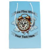  "tijd vliegt wanneer" vliegende klok medium cadeauzakje (Voorkant)