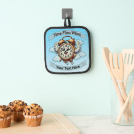  "tijd vliegt wanneer" vliegende klok pannenlap