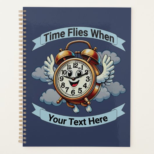 "tijd vliegt wanneer" vliegende klok planner (Voorkant)