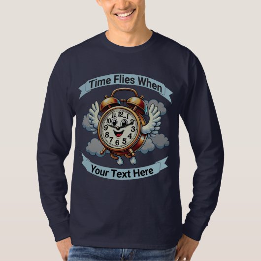  "tijd vliegt wanneer" vliegende klok t-shirt (Voorkant)
