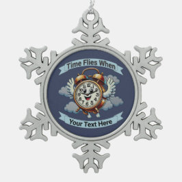  "tijd vliegt wanneer" vliegende klok tin sneeuwvlok ornament