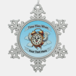  "tijd vliegt wanneer" vliegende klok tin sneeuwvlok ornament