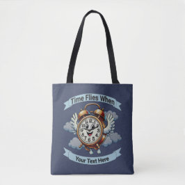  "tijd vliegt wanneer" vliegende klok tote bag